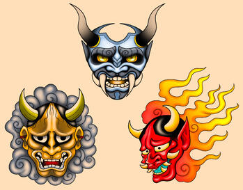 Japanese Oni Mask Color Tattoo Flash Japanese Oni Mask Color Tattoo Flash