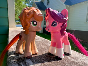 Ginger Snaps and Colorful Koi--Custom shaped mane and brushable tails, hand painted with acrylic. Crafted on G4 Applejack and Rarity molds